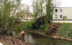 Blick vom Adlergarten über die Erms zum Kaufland: Hier wird eine Brücke für Fußgänger und Radfahrer gebaut, die zur Entspannung 