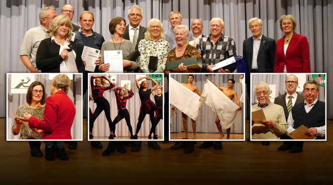 Einen vergnügten Abend hatten die TSV-Mitglieder; oben die für 25 und 40 Jahre Mitgliedschaft Geehrten, unten links Sabine Brand Einen vergnügten Abend hatten die TSV-Mitglieder; oben die für 25 und 40 Jahre Mitgliedschaft Geehrten, unten links Sabine Brand