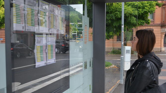 Wo fährt mein Bus? Magdalini Gioftsiou sucht am Leonhardsplatz eine passende Verbindung. Wo fährt mein Bus? Magdalini Gioftsiou sucht am Leonhardsplatz eine passende Verbindung.