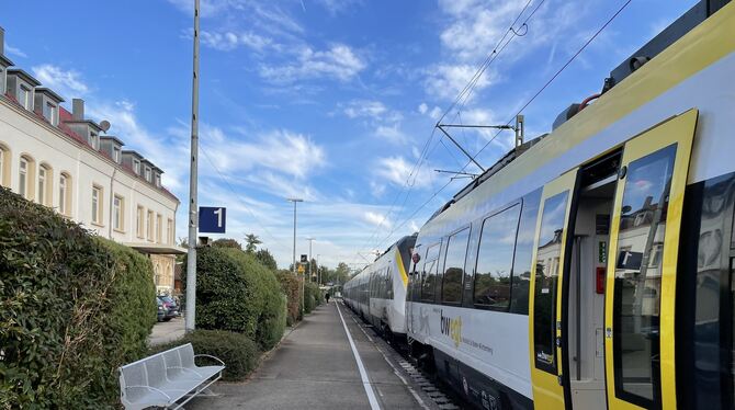 Ein Zug der Abellio Rail steht am Bahnsteig in Metzingen. Am Freitagabend vor einer Woche wollte der 21-jährige Nana Gyebi von h Ein Zug der Abellio Rail steht am Bahnsteig in Metzingen. Am Freitagabend vor einer Woche wollte der 21-jährige Nana Gyebi von h