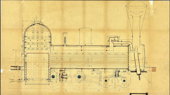 Die Konstruktionszeichnung einer Dampflokomotive ist nur eins von vielen interessanten Dokumenten, die Dorothee Sahm-Stotz zusam Die Konstruktionszeichnung einer Dampflokomotive ist nur eins von vielen interessanten Dokumenten, die Dorothee Sahm-Stotz zusam