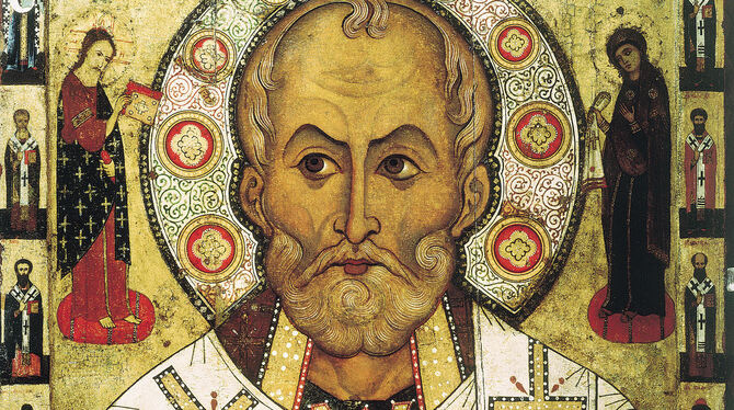 Darstellung des Nikolaus von Myra (Ikone von Alexa Petrow, 1294, Museum Nowgorod). FOTO: WIKIPEDIA, GEMEINFREI