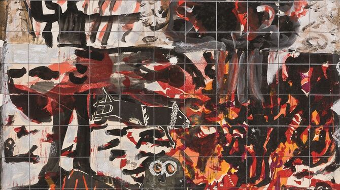 HAP Grieshabers Entwurf zur Mitteltafel des »Weltgerichts«. Das Triptychon erarbeitete er 1970 für den Sitzungssaal des Verteidi HAP Grieshabers Entwurf zur Mitteltafel des »Weltgerichts«. Das Triptychon erarbeitete er 1970 für den Sitzungssaal des Verteidi