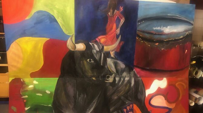 Sechs Menschen haben das Bild »Farbe Rot« gemeinsam gemalt. Jetzt soll es ausgestellt werden, ein Raum dafür wird gesucht.  FOTO