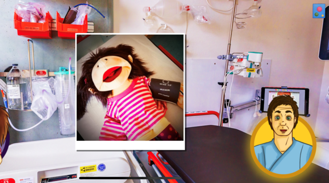 App Ein Einblick in die App: Pauline im Patientenzimmer.