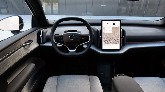 Nach einer Eingewöhnungsphase begeisternd: Tablet statt Armaturen im Volvo EX30. FOTO: PR Nach einer Eingewöhnungsphase begeisternd: Tablet statt Armaturen im Volvo EX30. FOTO: PR