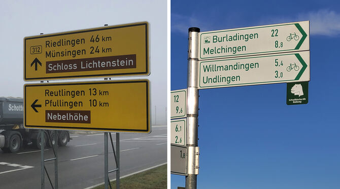 Es ist ganz offensichtlich: Das L hat sich auf dem Straßenschild links kurzerhand aus dem Staub gemacht. Nach kurzer Wanderung i