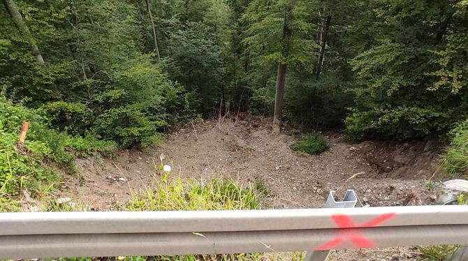 Nach den heftigen Regenfällen im Juni ist der Hang an der Eninger Steige an fünf Stellen ins Rutschen gekommen. An dieser Stelle