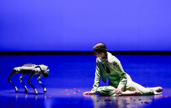 Wer bist du denn? Yana Peneva und ein Unitree Go2 in "Der kleine Prinz" von Carlos Strasser bei den "Jungen Choreografen" des St