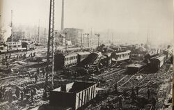 Der Reutlinger Güterbahnhof am 15. Januar 1945 nach dem ersten schweren Luftangriff der alliierten Streitkräfte drei Monate vor 