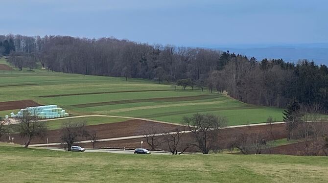 Blick von der Öschinger Panoramastraße Richtung Gomaringen: Hier soll im Wald ein kleiner Windpark entstehen.  FOTO: FÖRDER