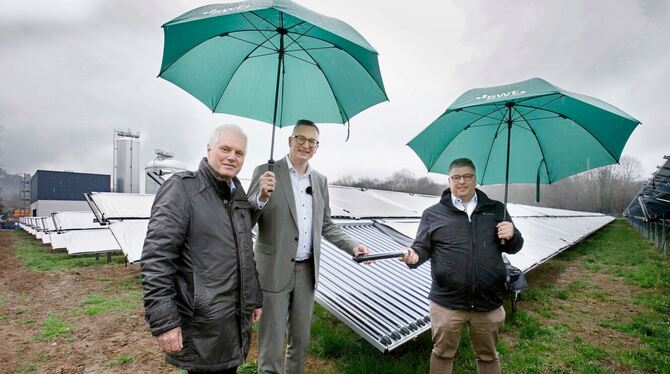 Die Grünen-Fraktion im Landtag Baden-Württemberg besucht den Solarthermiepark Au der Stadtwerke Tübingen (von links nach rechts)