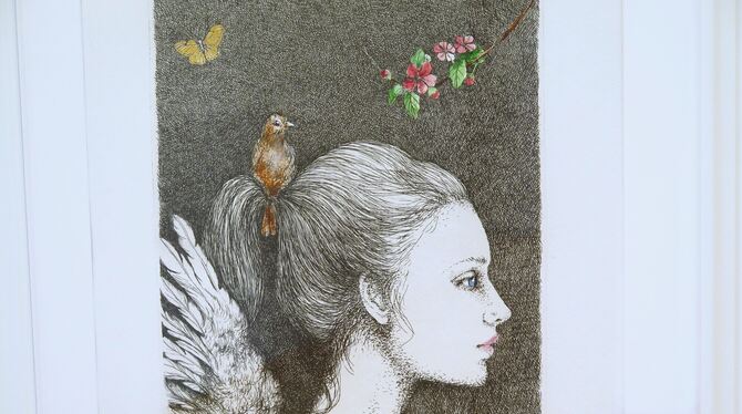 Rossella Baldecchi: »Die Heilung« (2024), Radierung, Aquarell und Bleistift auf Büttenpapier.