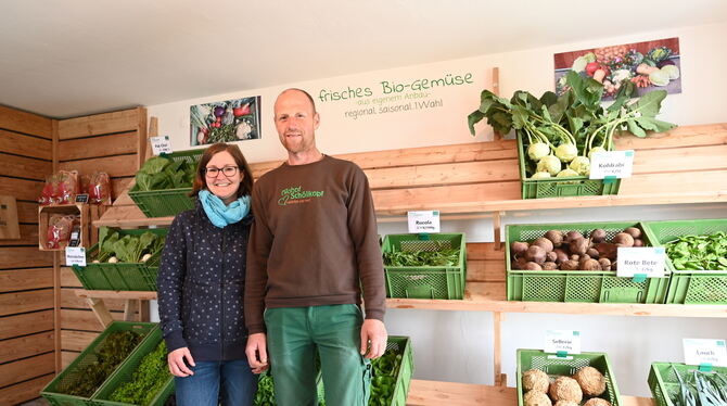 Hofladen Mühlehof Johanna und Matthias Schöllkopf strahlen im neuen Hofladen ihres Mühlehofes in Mittelstadt.