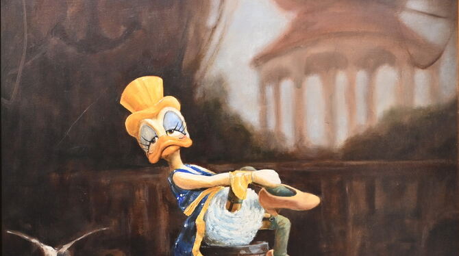 Öl auf Holz: Die blaue Ente.