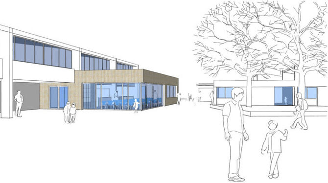 So könnte der Mensa-Anbau in Grafenberg einmal aussehen. SKIZZE: ARCHITEKTEN WEZEL So könnte der Mensa-Anbau in Grafenberg einmal aussehen. SKIZZE: ARCHITEKTEN WEZEL