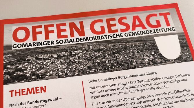 Das Gemeindewappen bei der aktuellen Ausgabe der Gomaringer SPD-Publikation »Offen Gesagt« ist bewusst freigelassen worden. Die