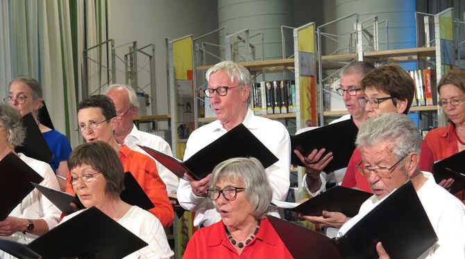 Der Kammerchor Reutlingen bei seinem Konzert in der Stadtbibliothek.