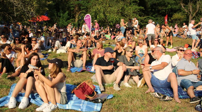 Metzingen Sommerabend Weinberg Sonne, Talk und ein gutes Glas: Am 10. August 2024 war im Weinberg kaum noch ein Sitzplatz frei.