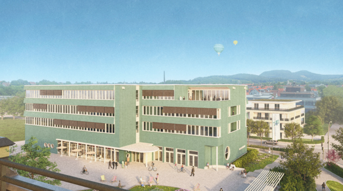 Haus der Region Das Haus der Region soll auf dem ehemaligen Gelände der Kreissparkasse in Mössingen entstehen. Die Visualisierung zeigt das Gebä