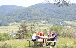 Der beste Platz beim Pfingstfest des Albvereins Talheim: Dieser freistehende Tisch mit Aussicht auf das Dorf.