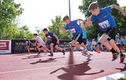 Voller Dynamik: Wie die Profis starten die Grundschüler beim 50-Meter-Lauf,  hier sie Jungs der Pfullinger Laiblinschule und Sch