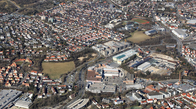 Die Storlachsiedlung Reutlingen aus der Vogelperspektive betrachtet.