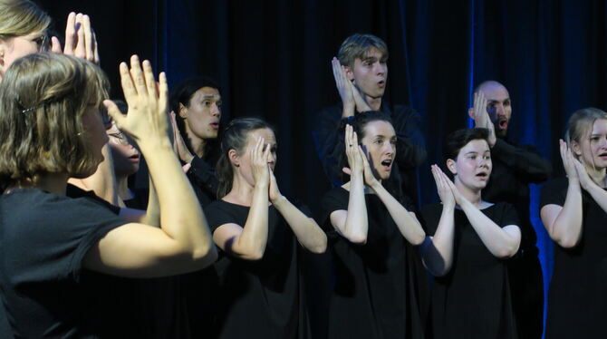 kammerchor vokalkunst swt-kulturwerk tübingen foto akr Klatschen und Stampfen gehört auch dazu: Der Kammerchor Vokalkunst im SWT-Kulturwerk.