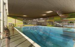 Das 25 Meter lange Schwimm- und Sportbecken mit Sprunganlage .  VISUALISIERUNG: KRIEGER ARCHITEKTEN/INGENIEURE 