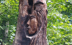 Die Urschel, zentrale Figur der Pfullinger Sagenwelt, wurde als Holzfigur von Billy Tröge in einen Baumstumpf geschnitzt.