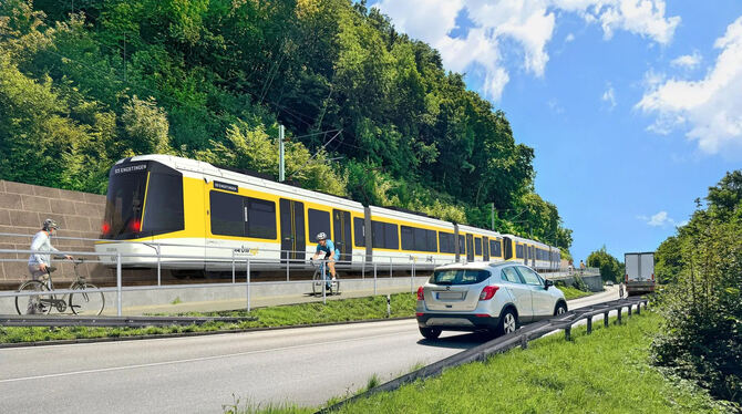 Regional-Stadtbahn, Radweg, Zahnradbahntrasse, Lichtenstein, Honau, Schienentrasse und Radweg klar getrennt: So stellt sich der Zweckverband Regional-Stadtbahn die Verkehrsführung auf der alten Za