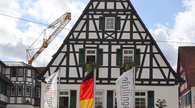 So hätte es aussehen können: eine Deutschland-Flagge vor dem Pfullinger Rathaus.