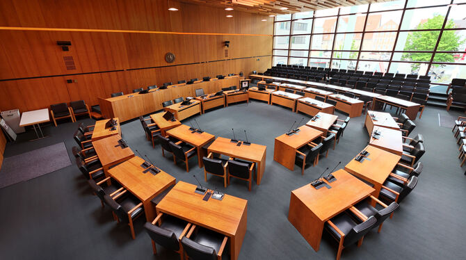 Blick in den großen Sitzungssaal des Reutlinger Rathauses.