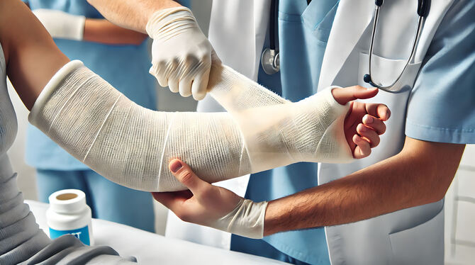 nurse, doctor, pain, patient, medical, injury, hurt, hospital, health, hand, orthopedic, fracture, surgery, arm, bandage, care, Bei der Hausarbeit oder beim Sport verletzt? Leichtere Fälle wurden bisher ambulant in der chirurgischen Praxis der Albklinik be