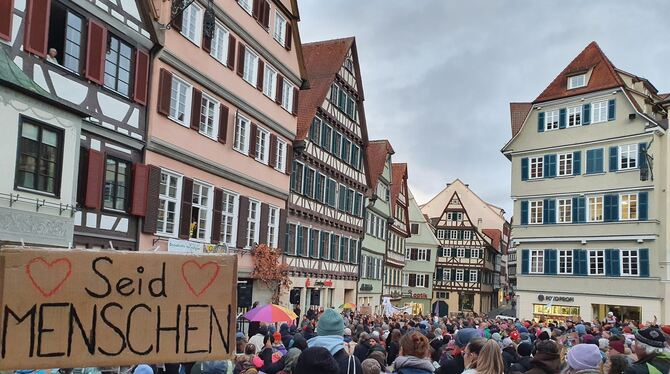 Demo, Kundgebung Nach großen Demos in vielen Städten gab es auf dem Marktplatz in Tübingen eine Kundgebung. Auslöser aren die Äußerungen v