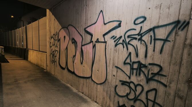 Graffiti-hässlich Kaum war die neue Eisenbahnbrücke in Wannweil da, hat sich hier schon jemand verewigt. Die Gemeinde will illlegale Besprühungen