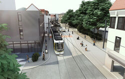 So könnte der Albtorplatz mit Stadtbahn aussehen - wenn sich der Gemeinderat im Dezember für die Variante Gartenstraße entscheid