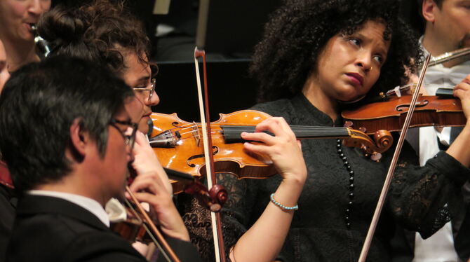 württembergische philharmonie sinfoniekonzert stadthalle foto akr Geiger der Württembergischen Philharmonie Reutlingen bei einem Sinfoniekonzert in der Reutlinger Stadthalle.