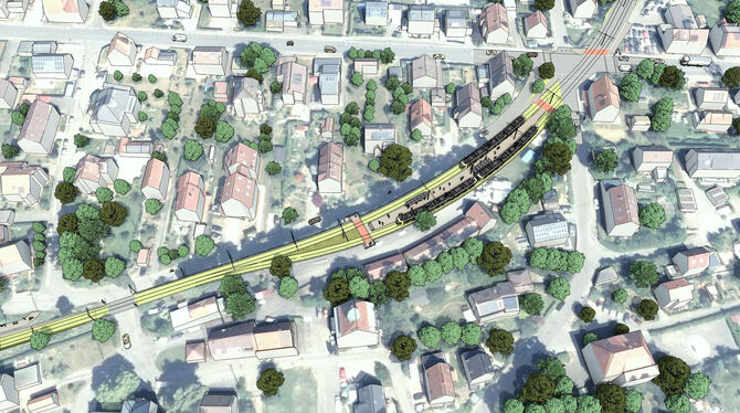 RSB Ohmenhausen Eine Visualisierung des Zweckverbands zeigt die künftige Haltestelle Ohmenhausen Mitte zwischen der Straßenkreuzung Fehlhaldenwe