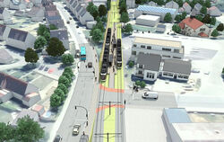 Die Visualisierung zeigt die Alte Bahntrasse mit dem Haltepunkt Süd beim Haldenäckerweg.